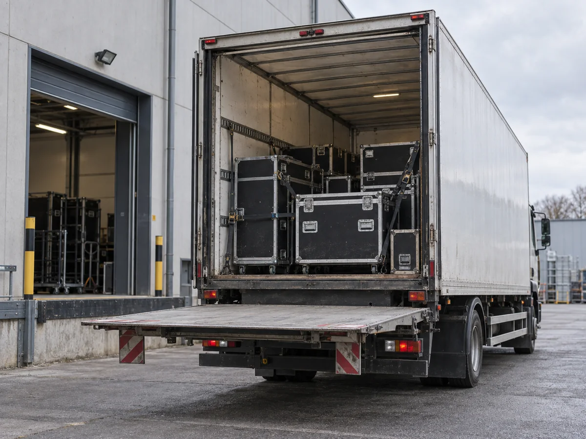 Illustration: truck loaded with flight cases